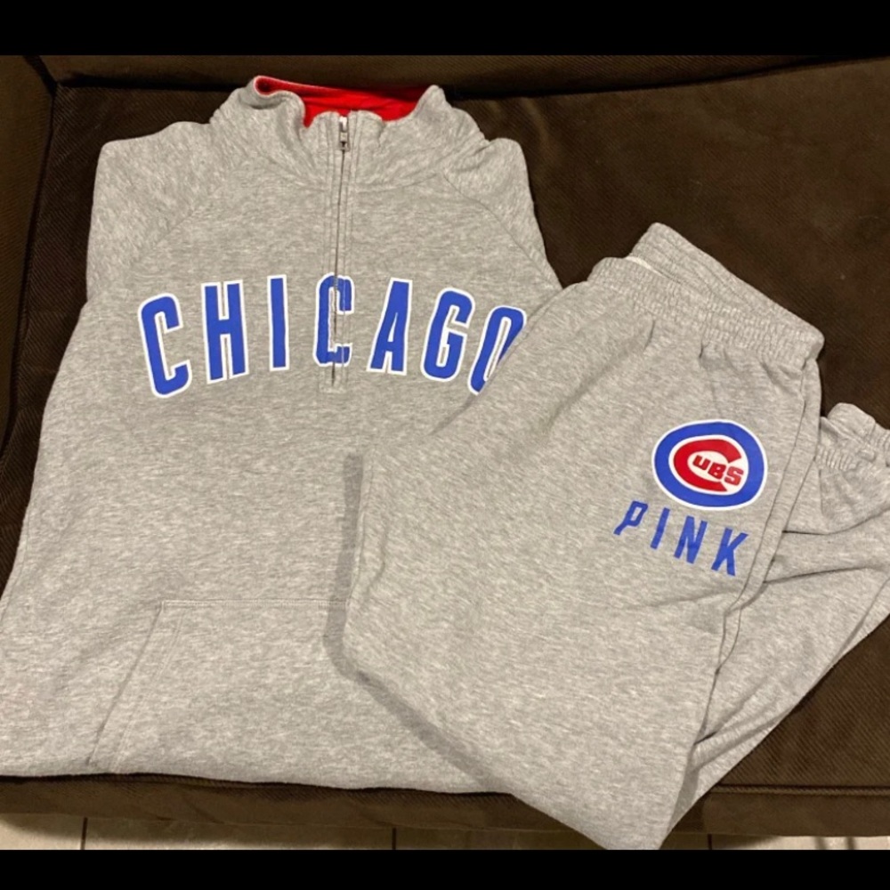 Pink chicago cubs sweatpants and sweater